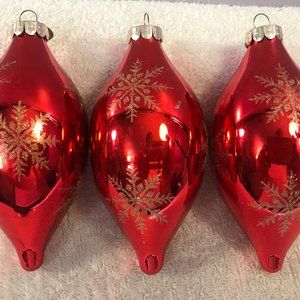 Christmas ornaments set of 3 Radko Celebrations 5" red icicles snowflakes EX7172